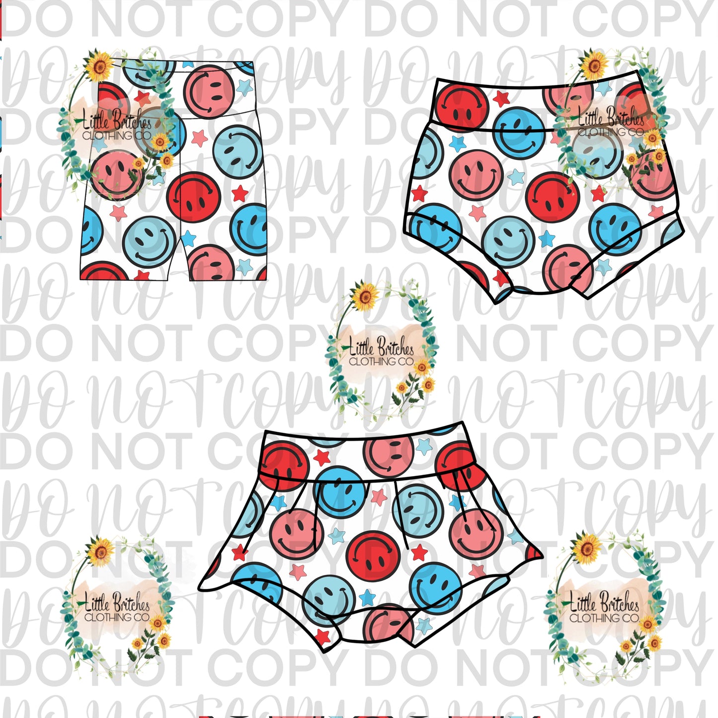 Red/blue smileys bummies/bike shorts-PREORDER