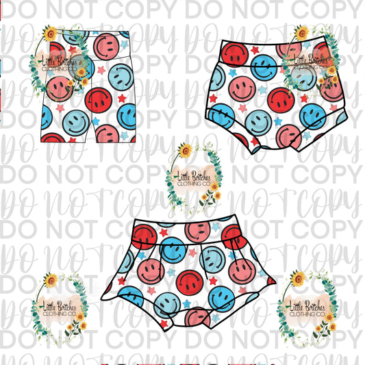 Red/blue smileys bummies/bike shorts-PREORDER