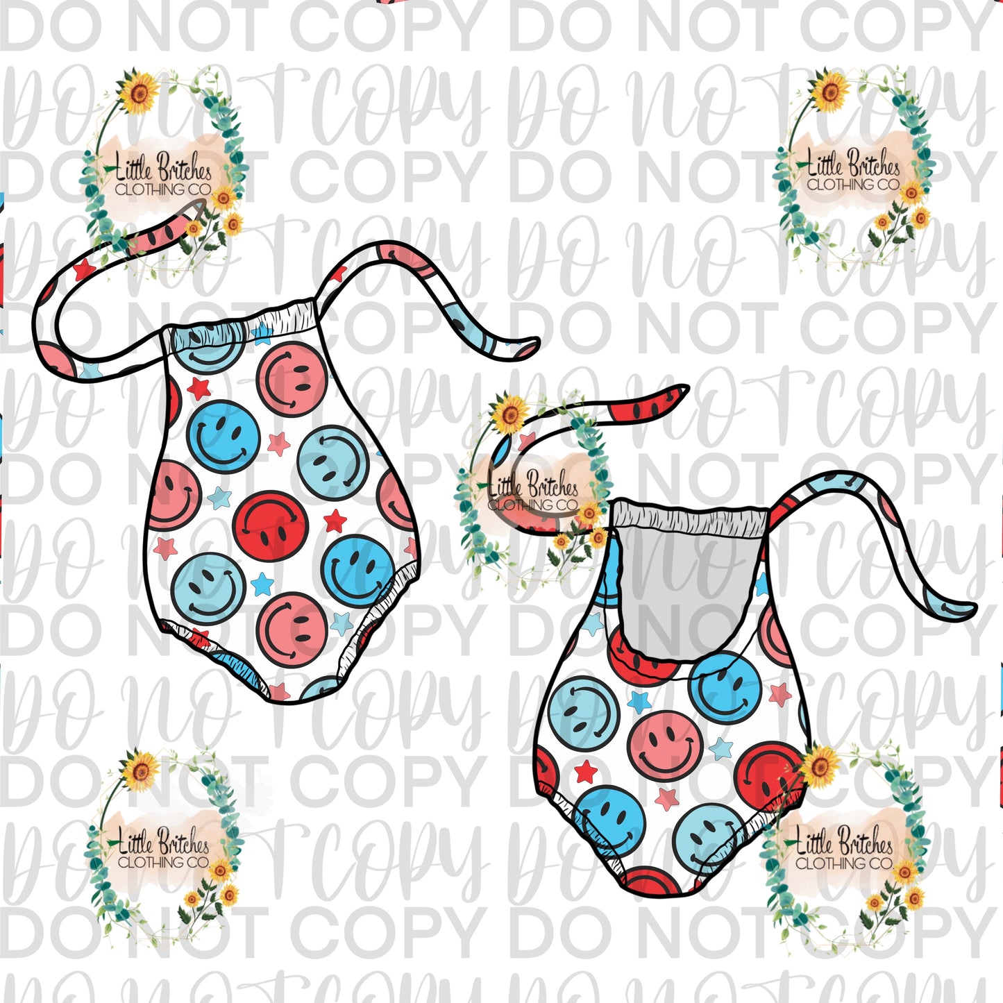 Red/blue smiley halter top-PREORDER