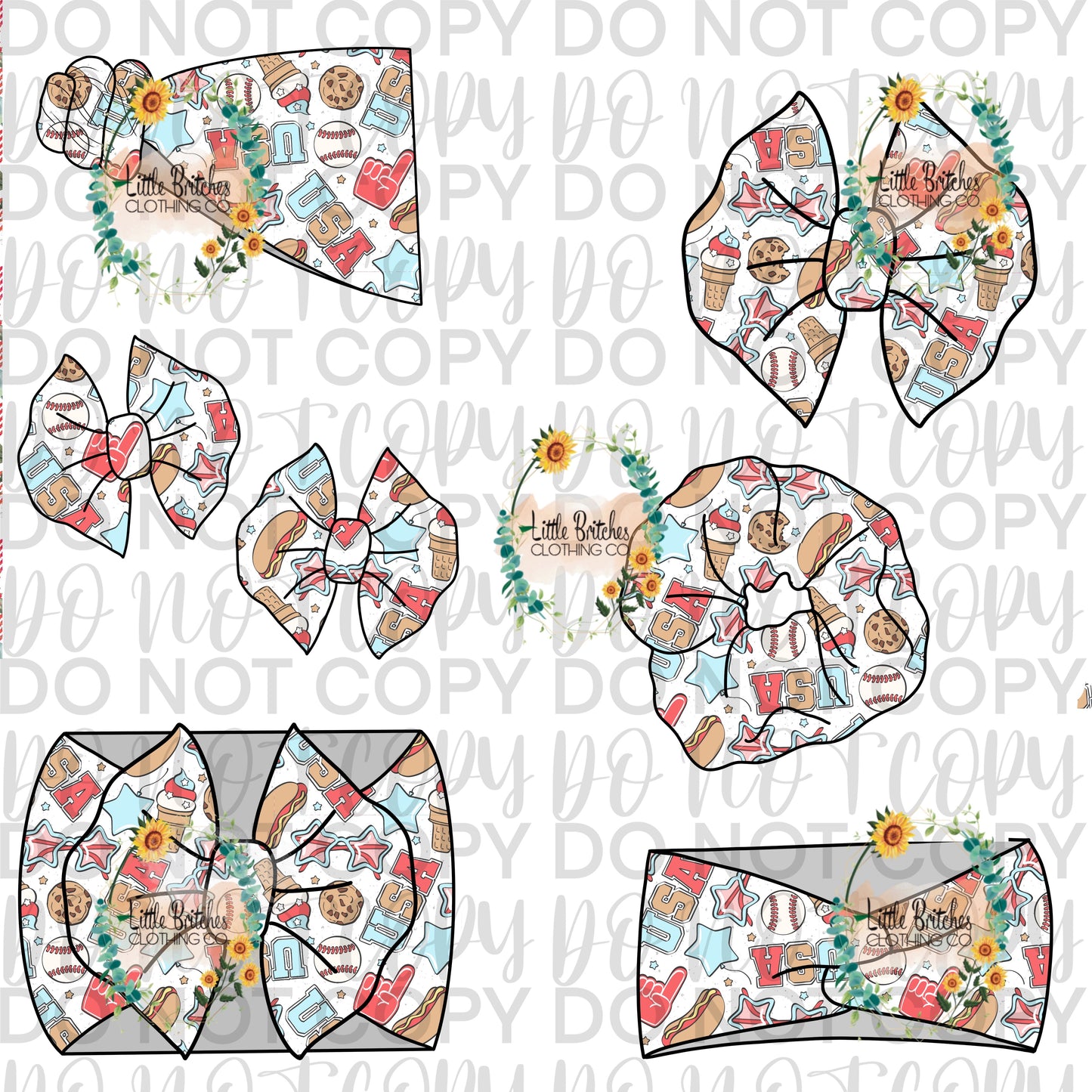 USA bow/headband/topknot/piggies/ scrunchie-PREORDER