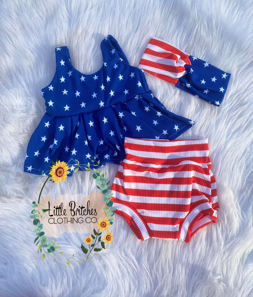 Stars and Stripes pelpum top and bummies set- PREORDER