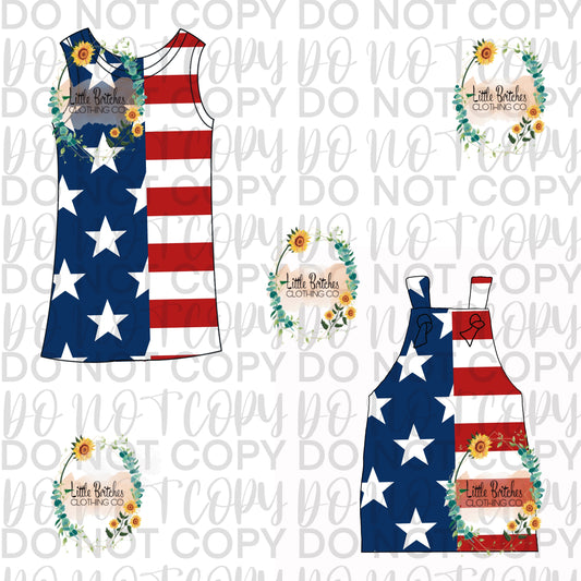 Stars and Stripes Ollie dress/overall dress- PREORDER